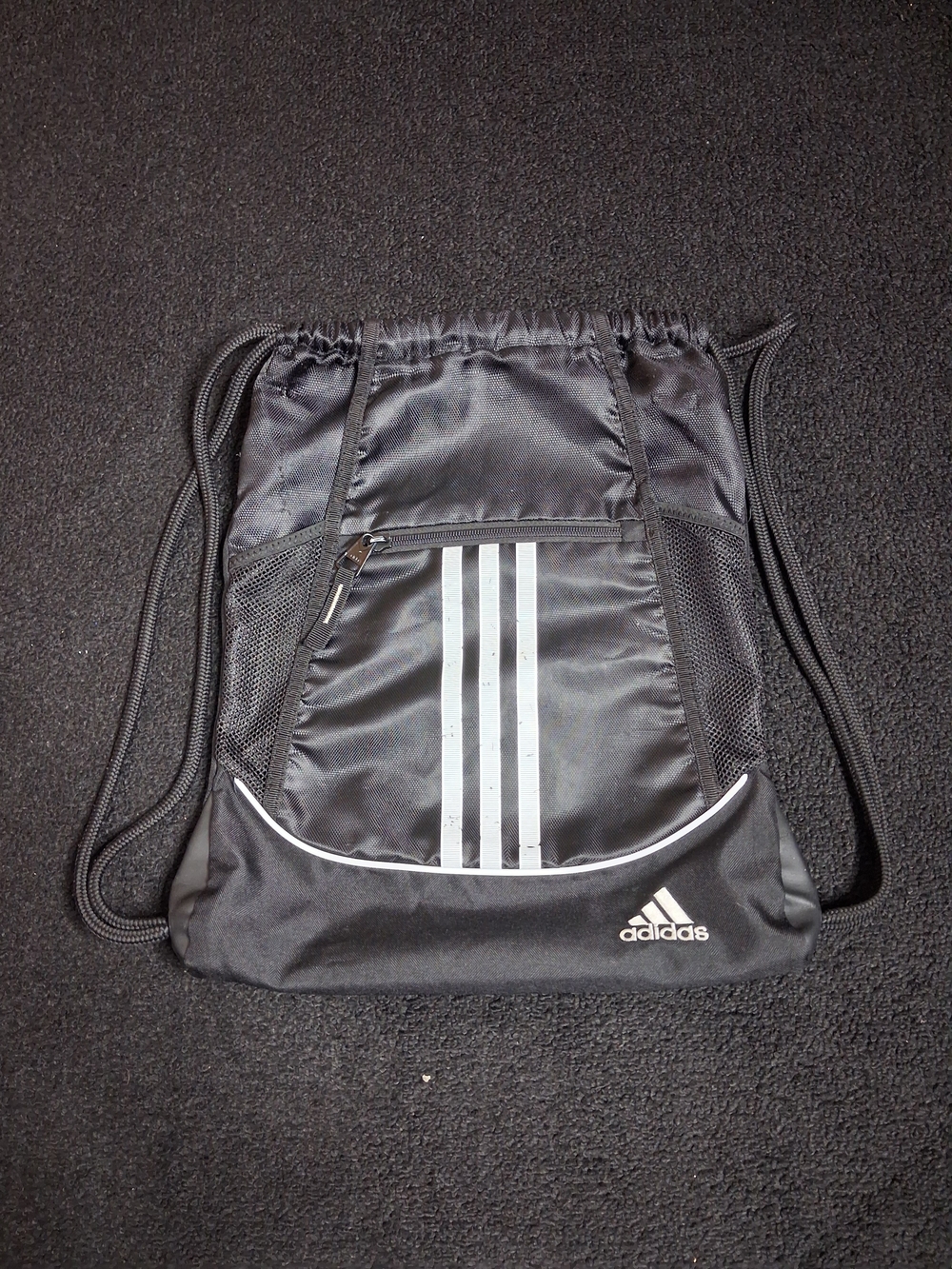 Adidas Black Drawstring Gym Sack w/White Stripe Accents